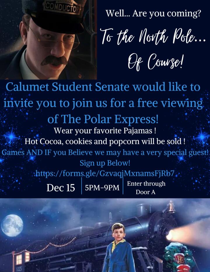 Poster for Polar Express viewing at Calumet High School December 15